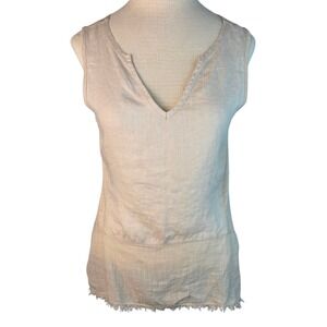 XCVI Wearables Women's Beige Sleeveless 100% LINEN Tank Top Shirt Sz‎ XS Hi-Low